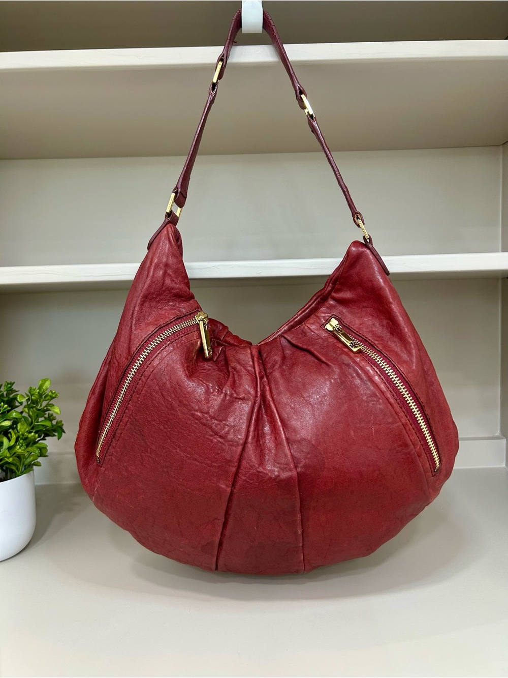 Authentic Vintage Tory Burch Steffi Hobo Shoulder Bag Purse Handbag Leather